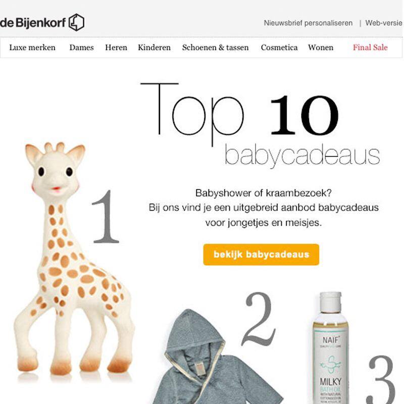 The Bijenkorf. "The ideal baby shower gift"