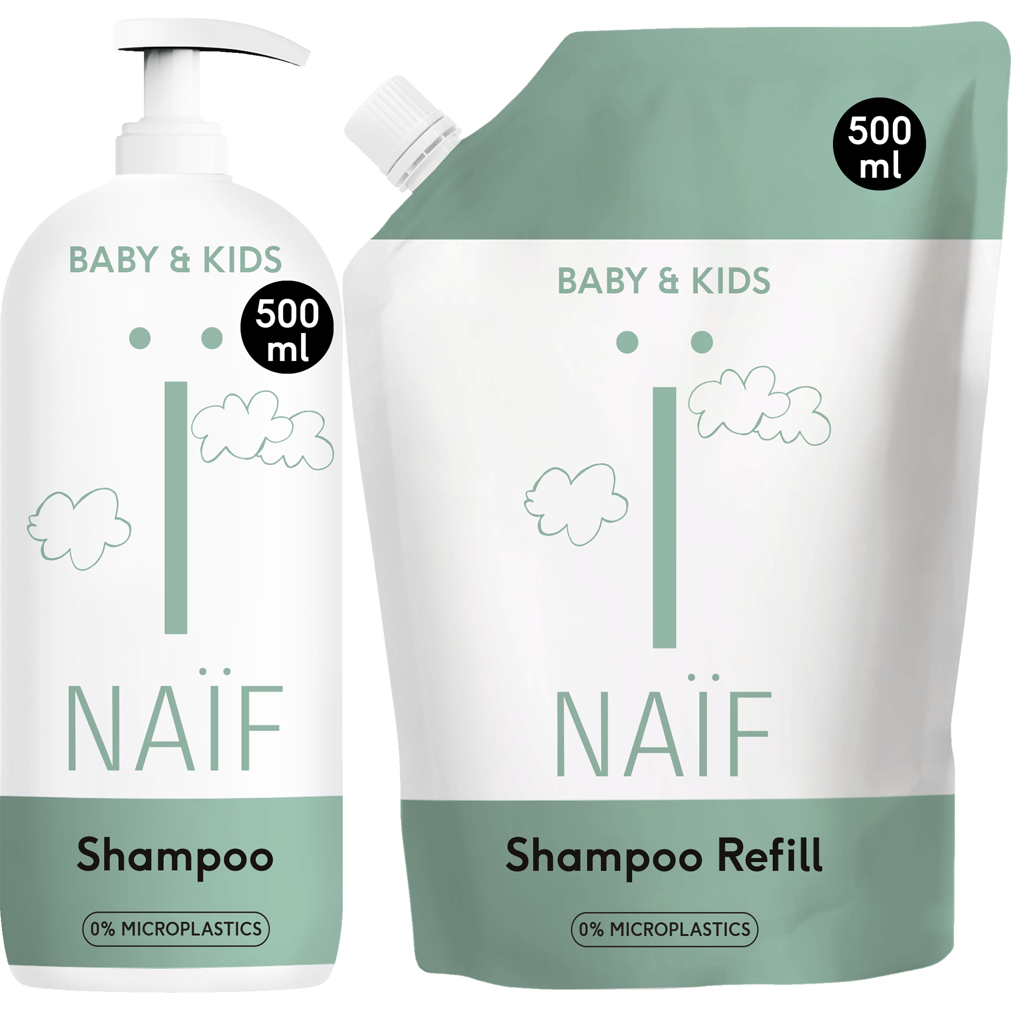 Pflegendes Shampoo in Pumpenspender & Nachfüllpack für Baby & Kind 
